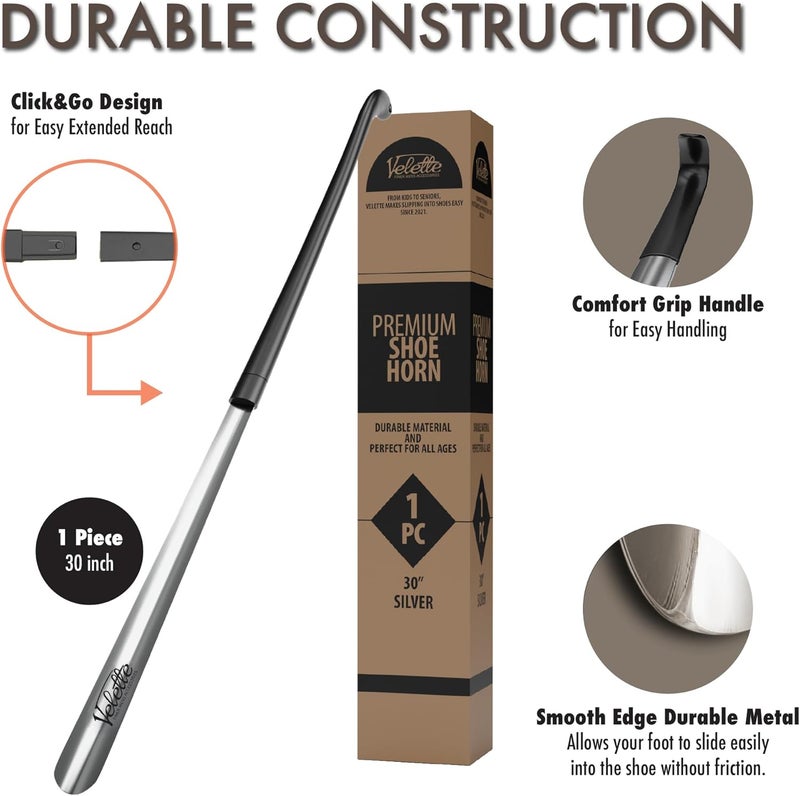 Velette Metal Shoe Horn Long Handle for Seniors - 30" Extra Long Shoe Horn for Women, Men and Kids - Shoehorn, Boot Horns, Shoehorn Long-Handle, Elderly Must Haves - Shoes Spoon, Stick, Helper - Image 4